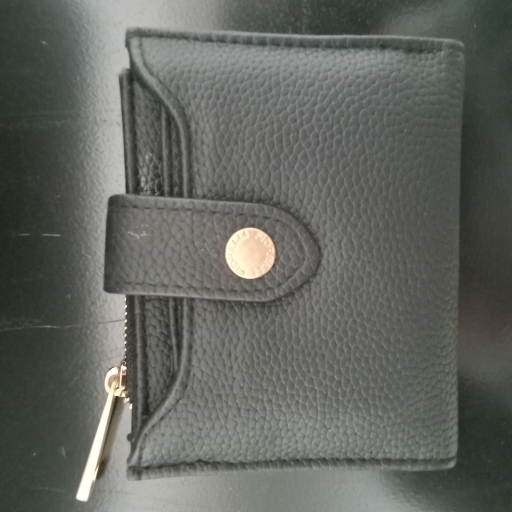 Black Textured Wallet with Gold Accent